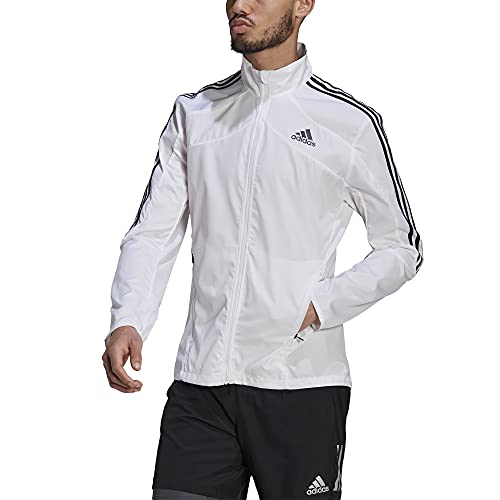 adidas Men's Marathon Jacket 3-Stripes, White/Black, X-Large
