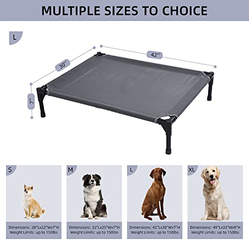 pettycare Elevated Outdoor Dog Bed - Raised Dog Bed for Large Dogs, Heavy Duty Dog Cot Bed Waterproof, Cooling Elevated Dog Bed with Washable Breathable Teslin Mesh, Durable, Non Slip, 42 Inches, Grey