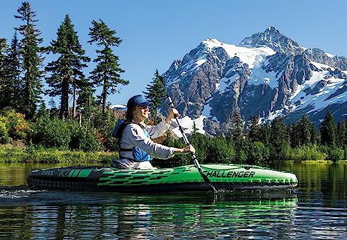 Intex 68305EP Challenger K1 Inflatable Kayak Set: Includes Deluxe 86in Kayak Paddles and High-Output Pump – Adjustable Seat with Backrest – Removable Skeg – 1-Person – 220lb Weight Capacity