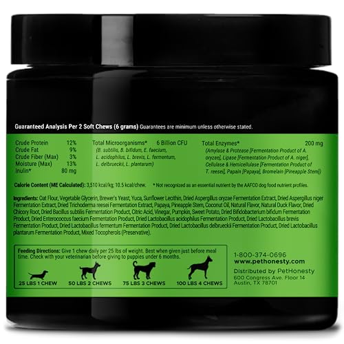 Pet Honesty Probiotics for Dogs, Dog Probiotics for Digestion Support, Digestive Enzymes Promotes Gut Health, Immunity Health & Itch Relief, Prebiotics and Probiotics (Pumpkin 90 ct)