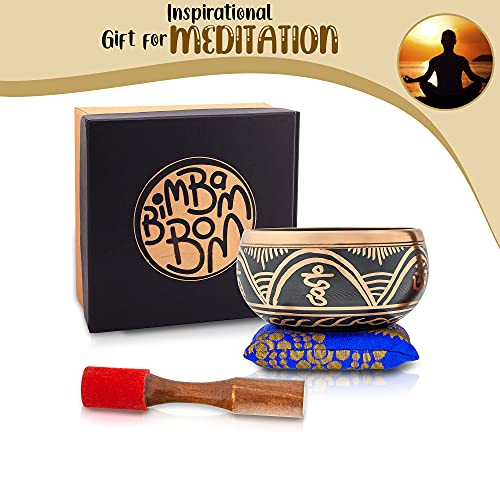 Bim-Bam-Bom Tibetan Singing Bowl – Hand Crafted Singing Bowls w/Mallet & Cushion, Meditation Bowl For Yoga and Holistic Healing, Stress Relief - Brass 4” Tree of Life Prayer Bowl