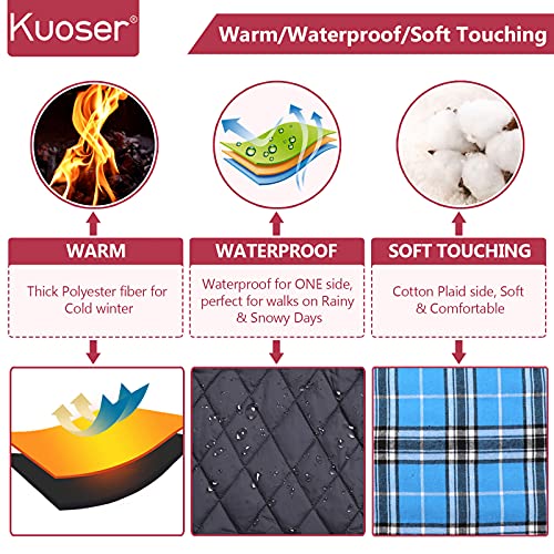 Kuoser Warm Dog Coat, Reversible Dog Jacket Waterproof Dog Winter Coat British Style Plaid Dog Clothes Pet Dog Cold Weather Coats Cozy Snow Jacket Vest for Small Medium Large Dogs Blue M
