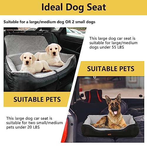 FUNNIU Dog Car Booster Seat for Medium/Large Dogs or Two Small Dogs, Pet Car Seat Travel Safety Fully Detachable Washable for Back Seat, Portable Dog Travel Bed with Soft Cushion, Black