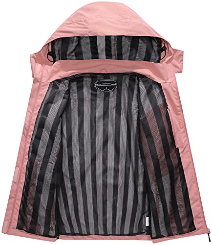 OTU Women's Waterproof Rain Jacket Lightweight Hooded Raincoat for Hiking Travel Outdoor Pink M