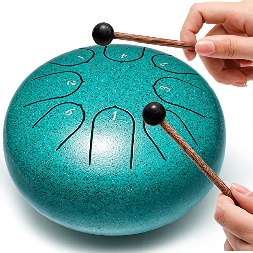 Steel Tongue Drum Musical Instruments: 6 Inch 8 Notes Metal Hand Drums, Music Gifts for Family Friends (Malachite)