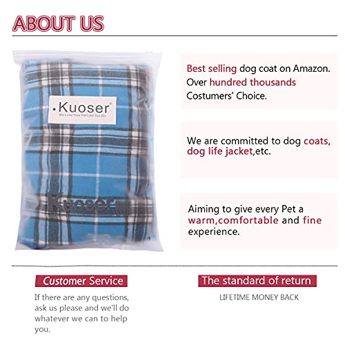 Kuoser Warm Dog Coat, Reversible Dog Jacket Waterproof Dog Winter Coat British Style Plaid Dog Clothes Pet Dog Cold Weather Coats Cozy Snow Jacket Vest for Small Medium Large Dogs Blue M