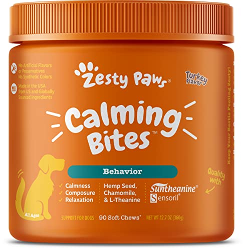 Zesty Paws Calming Chews for Dogs - Dog Calming Chews for Composure & Relaxation - Dog Calming Treats for Everyday Stress & Separation - Turkey - 90 Count