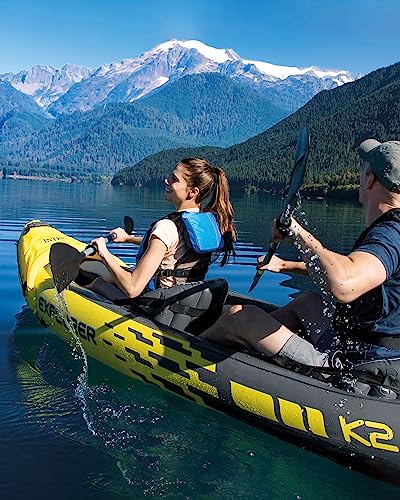 Intex 2-Person Inflatable Kayak Set w/Pump, Aluminum Oars, Adjustable Seats, Explorer K2 - Tandem Blow-up Raft for Adults, Great for Lakes or Rivers