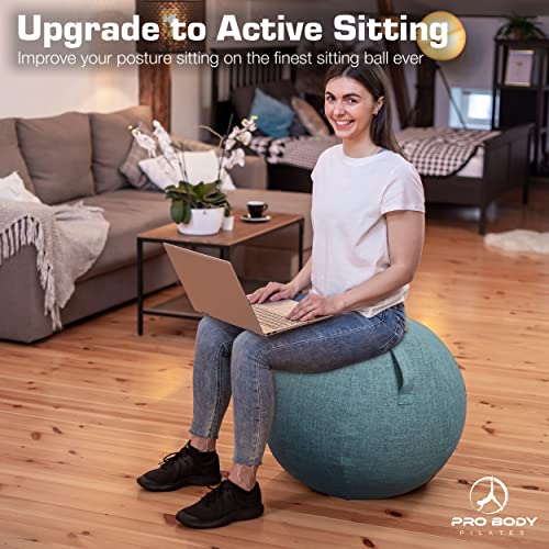 ProBody Pilates Yoga Ball Chair - Exercise Ball Chair for Home or Office, Balance Ball Chair with Yoga Ball Cover, Upgrade Stability Ball with Attractive Cover (Azure, 24 in)