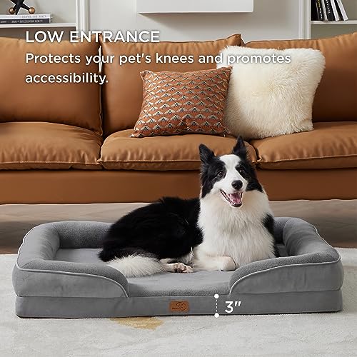 Bedsure Orthopedic Dog Bed for Large Dogs - Big Washable Dog Sofa Beds Large, Supportive Foam Pet Couch Bed with Removable Washable Cover, Waterproof Lining and Nonskid Bottom, Grey