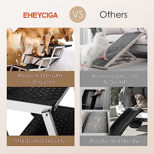 EHEYCIGA Foldable Dog Car Ramp for Large Dogs, Portable Dog Steps for SUV, Aluminum Dog Stairs with Non-Slip Surface for High Beds, Trucks and SUVs, 4 Steps