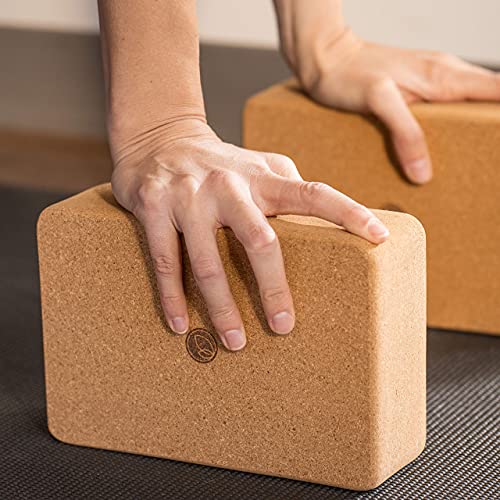 Cork Yoga Blocks - Yoga Blocks 2 Pack with Strap- 9x6x3 Inch Yoga Blocks Set of 2- Yoga Props and Accessories - Cork Blocks For Yoga