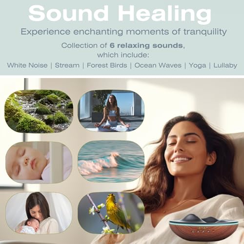 Innovative Aromatherapy Oil Diffuser for Large Room, 500ml Ultrasonic Quiet Cool Mist Aroma Humidifier, 8 Relaxing Sounds, White Noise, Timer, Waterless Auto-Off Safety (Brown)