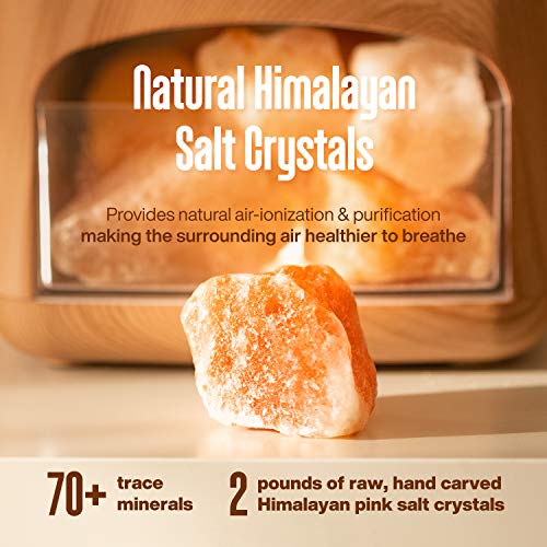 Himalayan Pink Salt Diffuser & 10 Essential Oils – 2-in-1 Therapeutic Device - Aromatherapy & Ionic Himalayan Salt Therapy – 400ml Ultrasonic Vaporizer and Ionizer with Ambient Glow (Light)