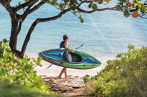 Intex 68305EP Challenger K1 Inflatable Kayak Set: Includes Deluxe 86in Kayak Paddles and High-Output Pump – Adjustable Seat with Backrest – Removable Skeg – 1-Person – 220lb Weight Capacity