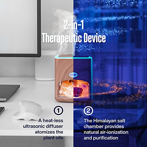 Himalayan Pink Salt Diffuser & 10 Essential Oils – 2-in-1 Therapeutic Device - Aromatherapy & Ionic Himalayan Salt Therapy – 400ml Ultrasonic Vaporizer and Ionizer with Ambient Glow (Light)