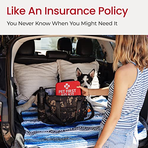 Dog First Aid Kit - Vet Approved Emergency Supplies for Dogs & Cats - Pet First Aid Handbook, Tick Remover, Slip Leash & Medical Essentials for Home, Camping, Car, RV, Travel, Road Trip