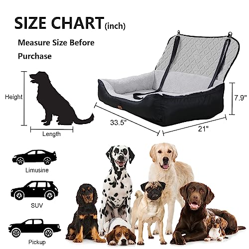 FUNNIU Dog Car Booster Seat for Medium/Large Dogs or Two Small Dogs, Pet Car Seat Travel Safety Fully Detachable Washable for Back Seat, Portable Dog Travel Bed with Soft Cushion, Black