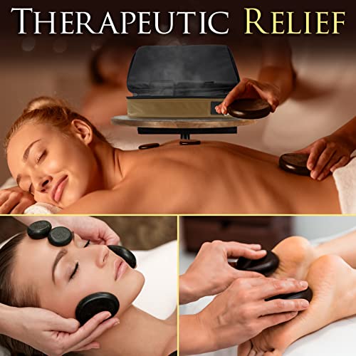 SereneLife Portable Massage Stone Warmer Set - Electric Spa Hot Stones Massager and Heater Kit with 6 Large and 6 Small Round Shaped Basalt Massaging Rocks, Digital Controller Heating Bag