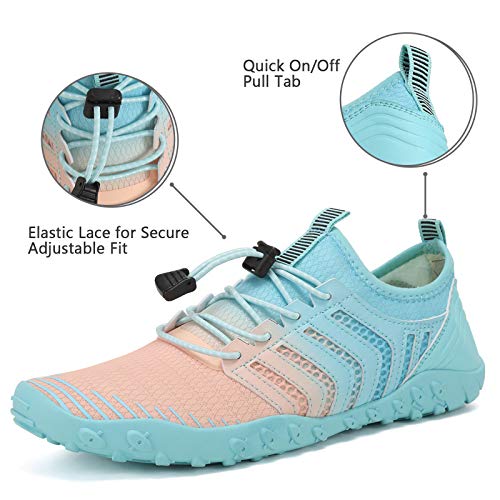 WateLves Water Shoes Mens Womens Beach Swim Shoes Quick-Dry Aqua Socks Pool Shoes for Surf Yoga Water Aerobics (Gradient Pink Blue, 38)