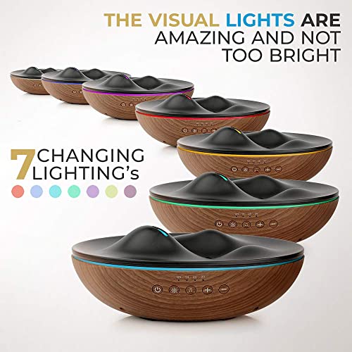 Innovative Aromatherapy Oil Diffuser for Large Room, 500ml Ultrasonic Quiet Cool Mist Aroma Humidifier, 8 Relaxing Sounds, White Noise, Timer, Waterless Auto-Off Safety (Brown)