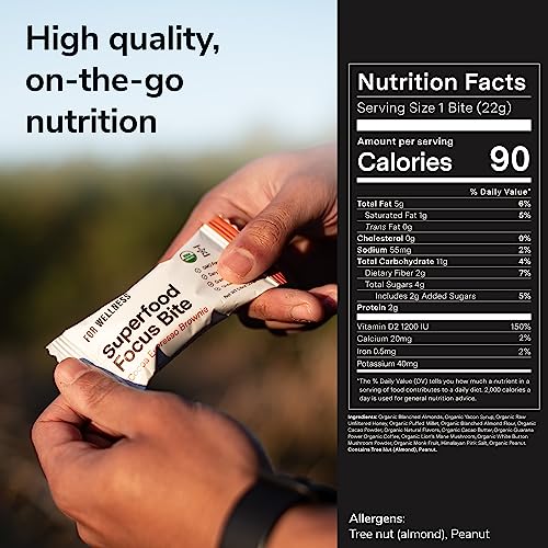 For Wellness Superfood Focus Bites (20 Count), Cocoa Espresso Brownie – Reduces Fatigue, Improves Digestion & Support Brain Function