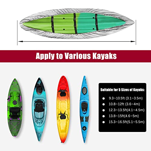 LIBZAKI 9.3-10.5ft Kayak Cover Accessories/Canoe Cover,Upgraded Thickened Waterproof & UV Protection Kayak Covers for Indoor/Outdoor Storage-S-Silver