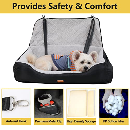FUNNIU Dog Car Booster Seat for Medium/Large Dogs or Two Small Dogs, Pet Car Seat Travel Safety Fully Detachable Washable for Back Seat, Portable Dog Travel Bed with Soft Cushion, Black