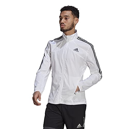 adidas Men's Marathon Jacket 3-Stripes, White/Black, X-Large