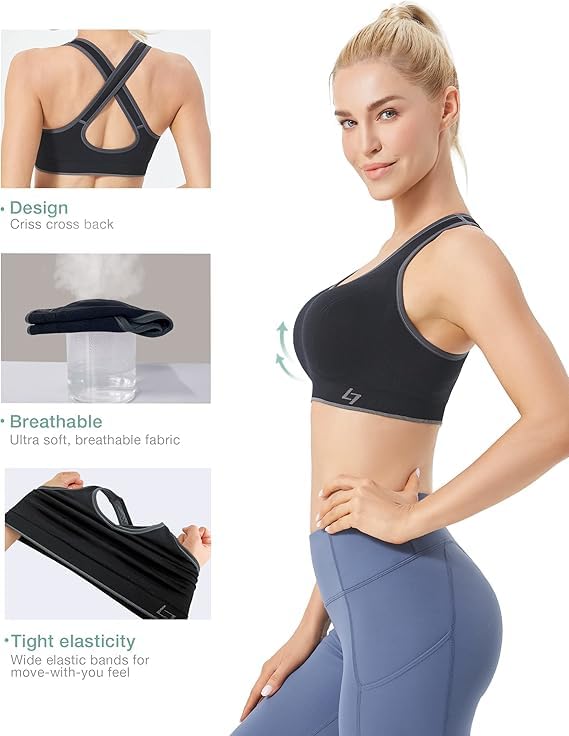 FITTIN Sports Bras for Women Padded: Seamless Cross Back Bras 4 Pack for Workout Yoga