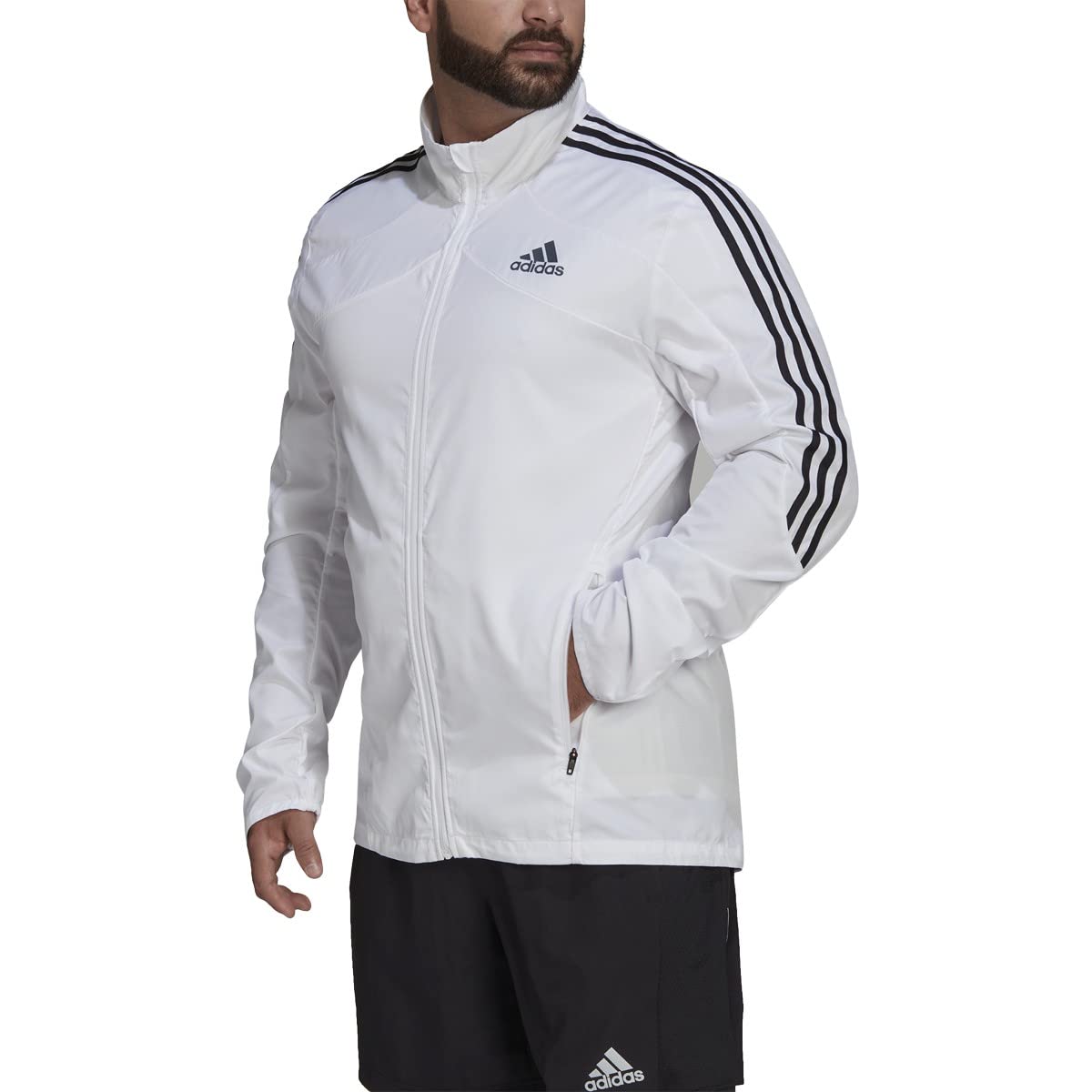 adidas Men's Marathon Jacket 3-Stripes, White/Black, X-Large