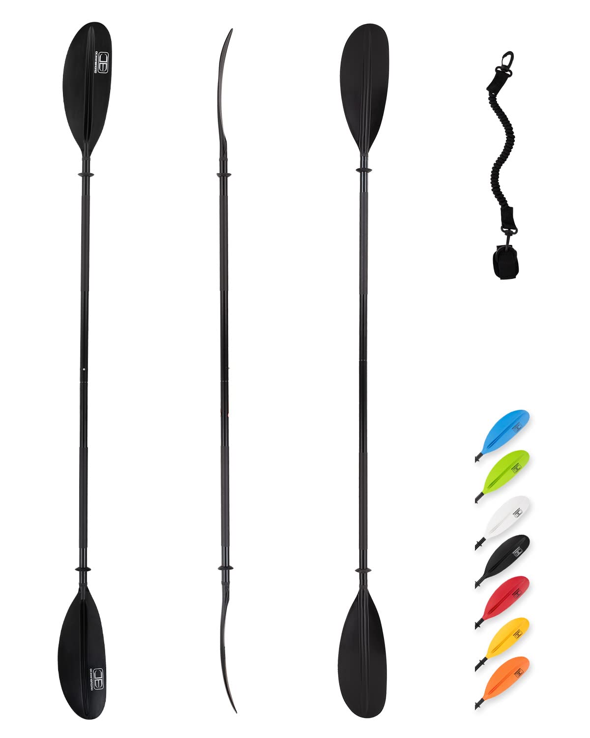 OCEANBROAD Kayak Paddle 90.5in/230cm Alloy Shaft Kayaking Boating Canoeing Oar with Paddle Leash 1 Paddle, Black