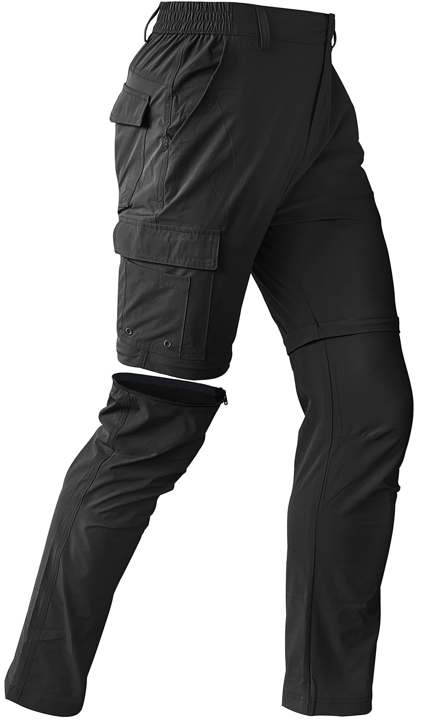 Mens Hiking Convertible Pants Waterproof Lightweight Quick Dry Zip Off Fishing Travel Safari Outdoor Cargo Work Trekking Trousers Black 36