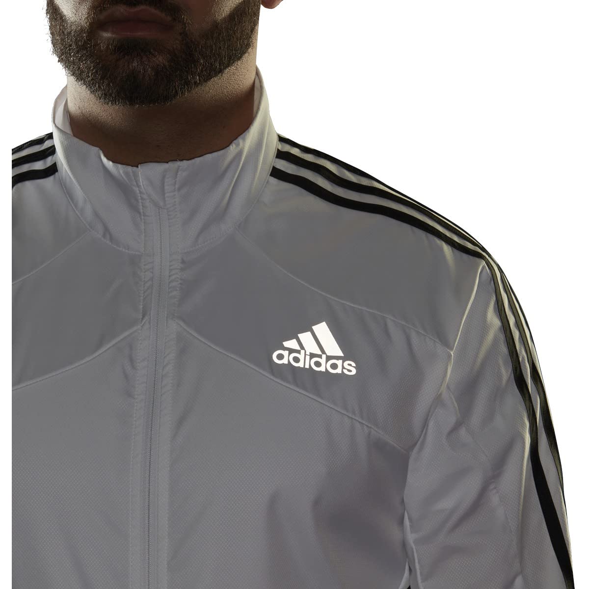 adidas Men's Marathon Jacket 3-Stripes, White/Black, X-Large