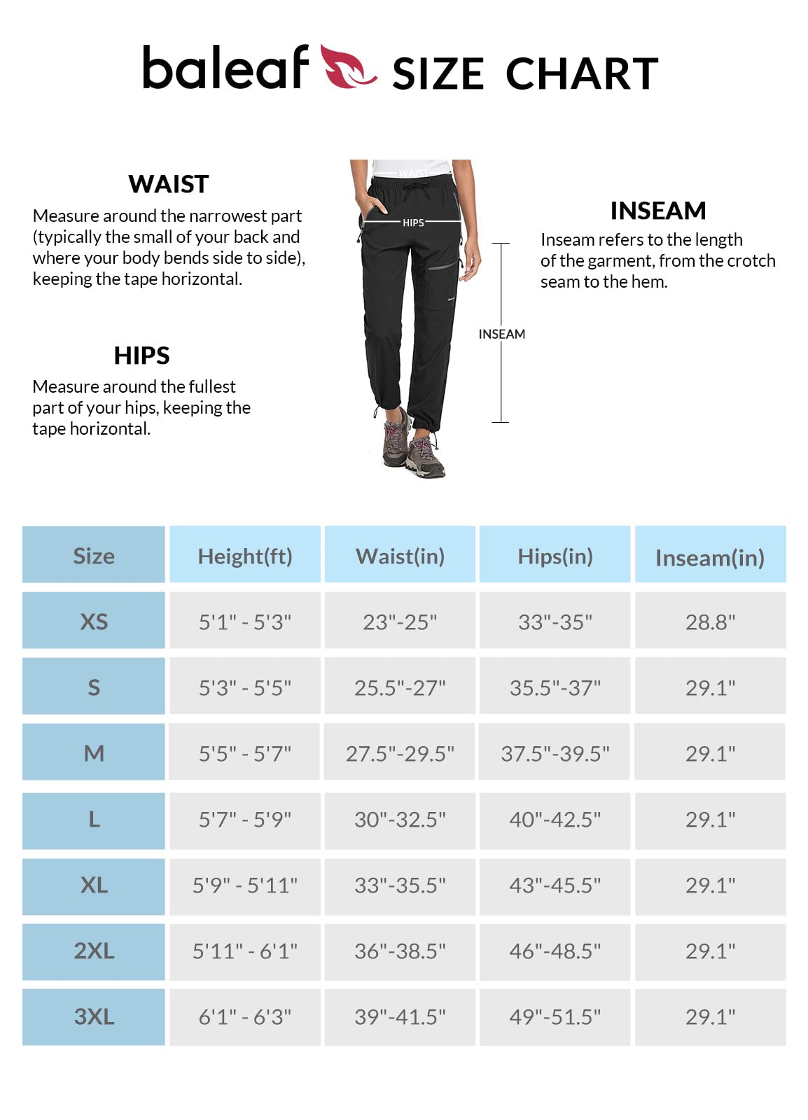 BALEAF Women's Hiking Pants Quick Dry Water Resistant Lightweight Joggers Pant for All Seasons Elastic Waist Black Size L