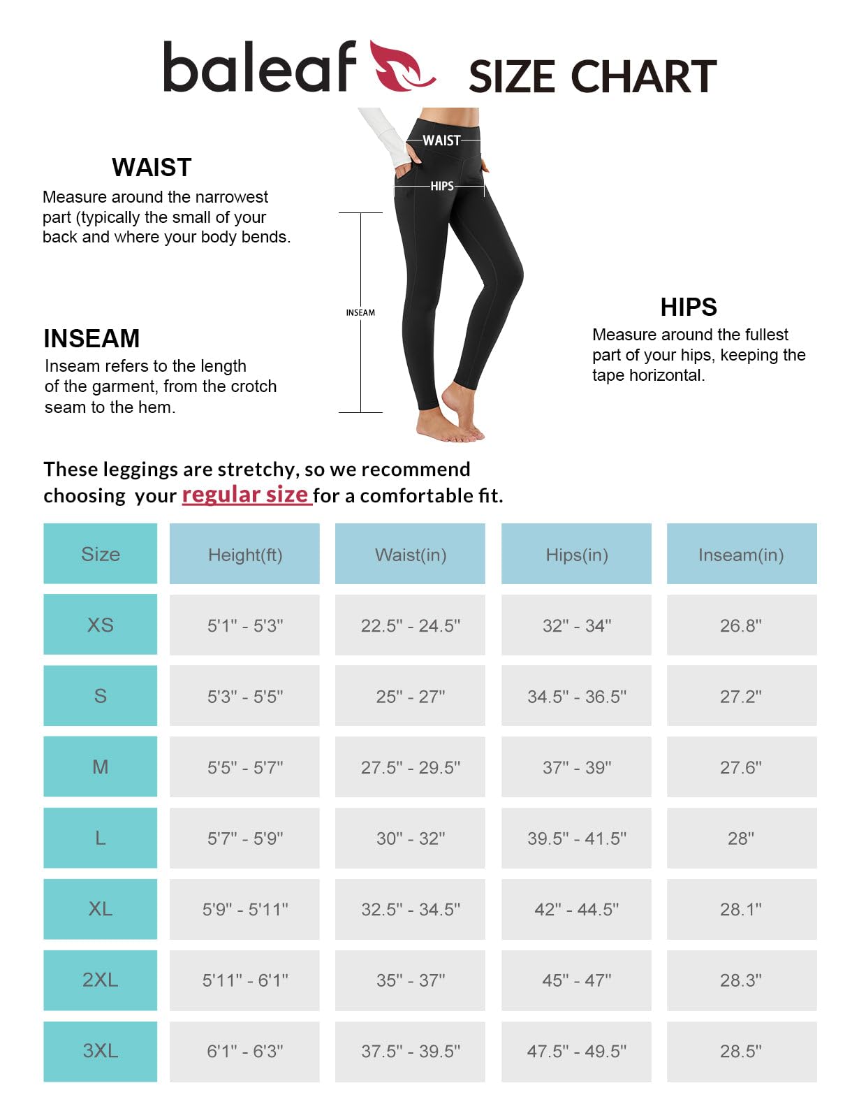 BALEAF Women's Fleece Lined Leggings Thermal Warm Winter Tights High Waisted Thick Yoga Pants Cold Weather with Pockets Black S