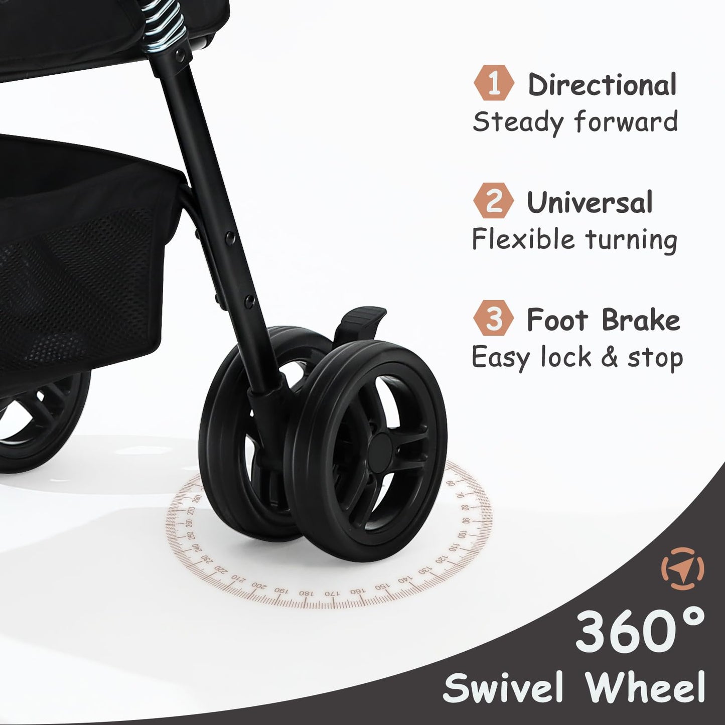 SWITTE Dog Stroller 3 in 1 Folding Pet Stroller, Lightweight Pet Stroller for Small Medium Dogs Cats, 4 Wheels Puppy Stroller with Removable Travel Carrier, Car Seat, Sun Shade, Waterproof Pad, Black