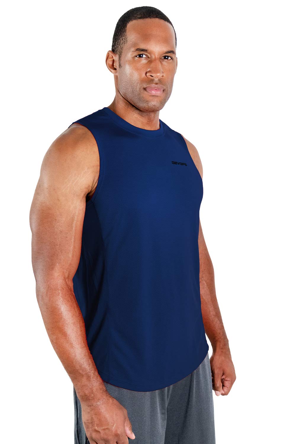 DEVOPS 3 Pack Men's Muscle Shirts Sleeveless Dry Fit Gym Workout Tank Top (2X-Large, Black/Navy/Gray)