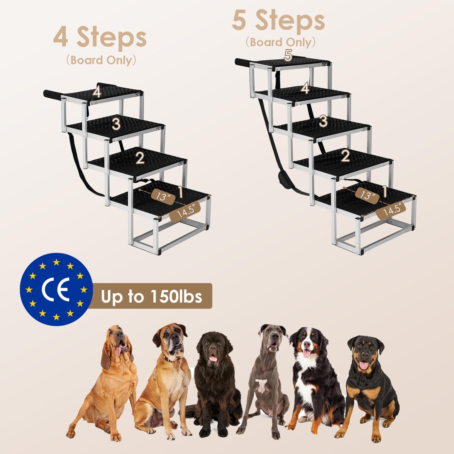 EHEYCIGA Foldable Dog Car Ramp for Large Dogs, Portable Dog Steps for SUV, Aluminum Dog Stairs with Non-Slip Surface for High Beds, Trucks and SUVs, 4 Steps