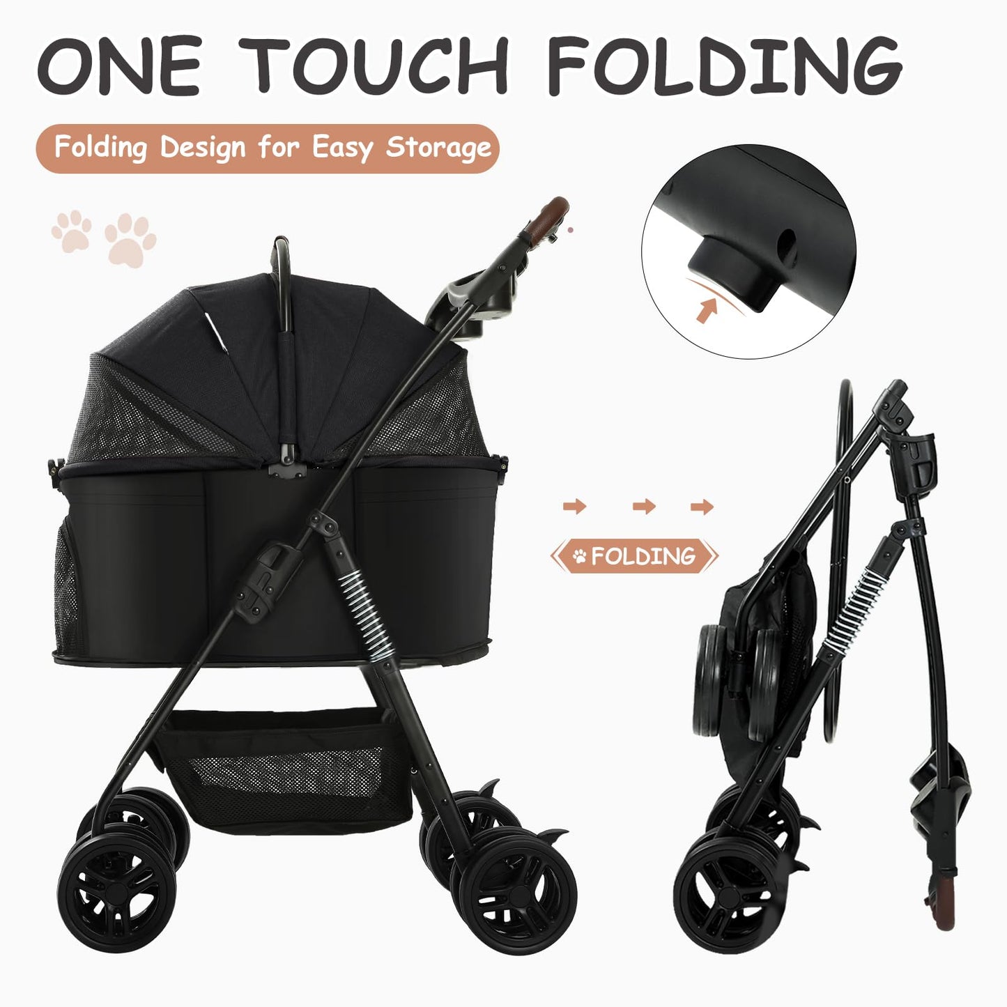 SWITTE Dog Stroller 3 in 1 Folding Pet Stroller, Lightweight Pet Stroller for Small Medium Dogs Cats, 4 Wheels Puppy Stroller with Removable Travel Carrier, Car Seat, Sun Shade, Waterproof Pad, Black