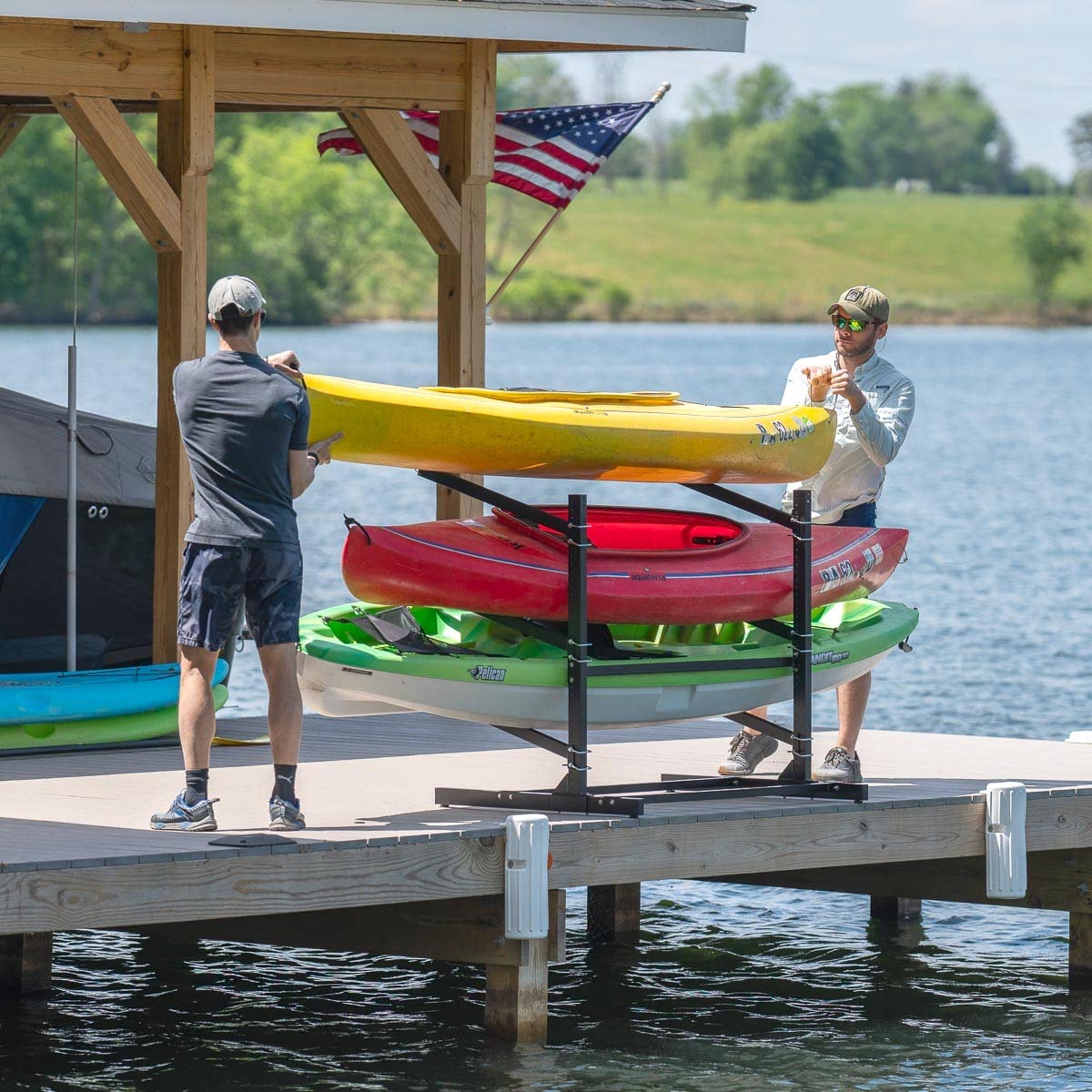 Teal Triangle Freestanding G-Watersport 3 Kayak and SUP Outdoor Storage Rack, Heavy Duty Adjustable Weatherproof Stand