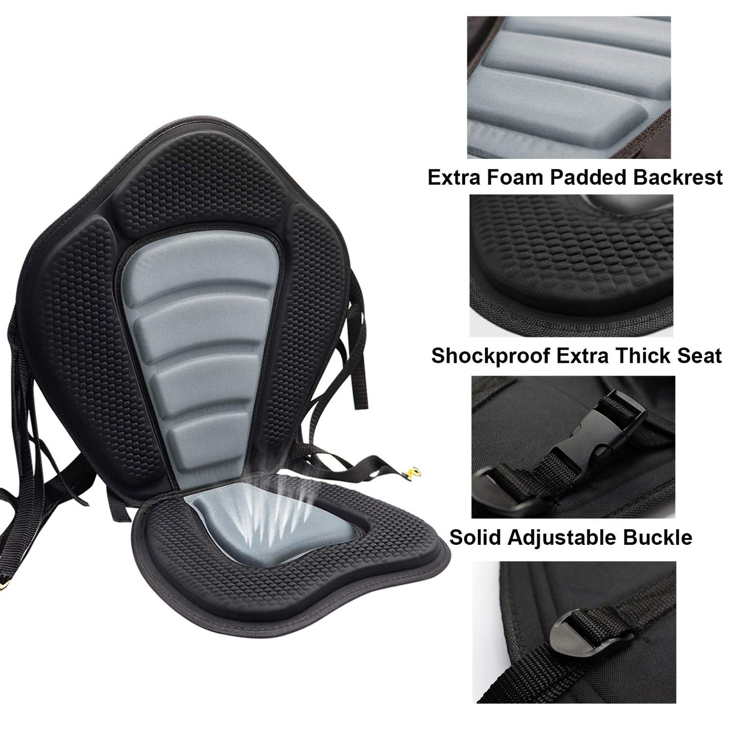 2 Pack of Kayak Seat Deluxe Padded Canoe Backrest Seat Sit On Top Cushioned Back Support SUP Paddle Board Seats with Detachable Storage Bag 4 Adjustable Straps for Kayaking Canoeing Rafting Fishing