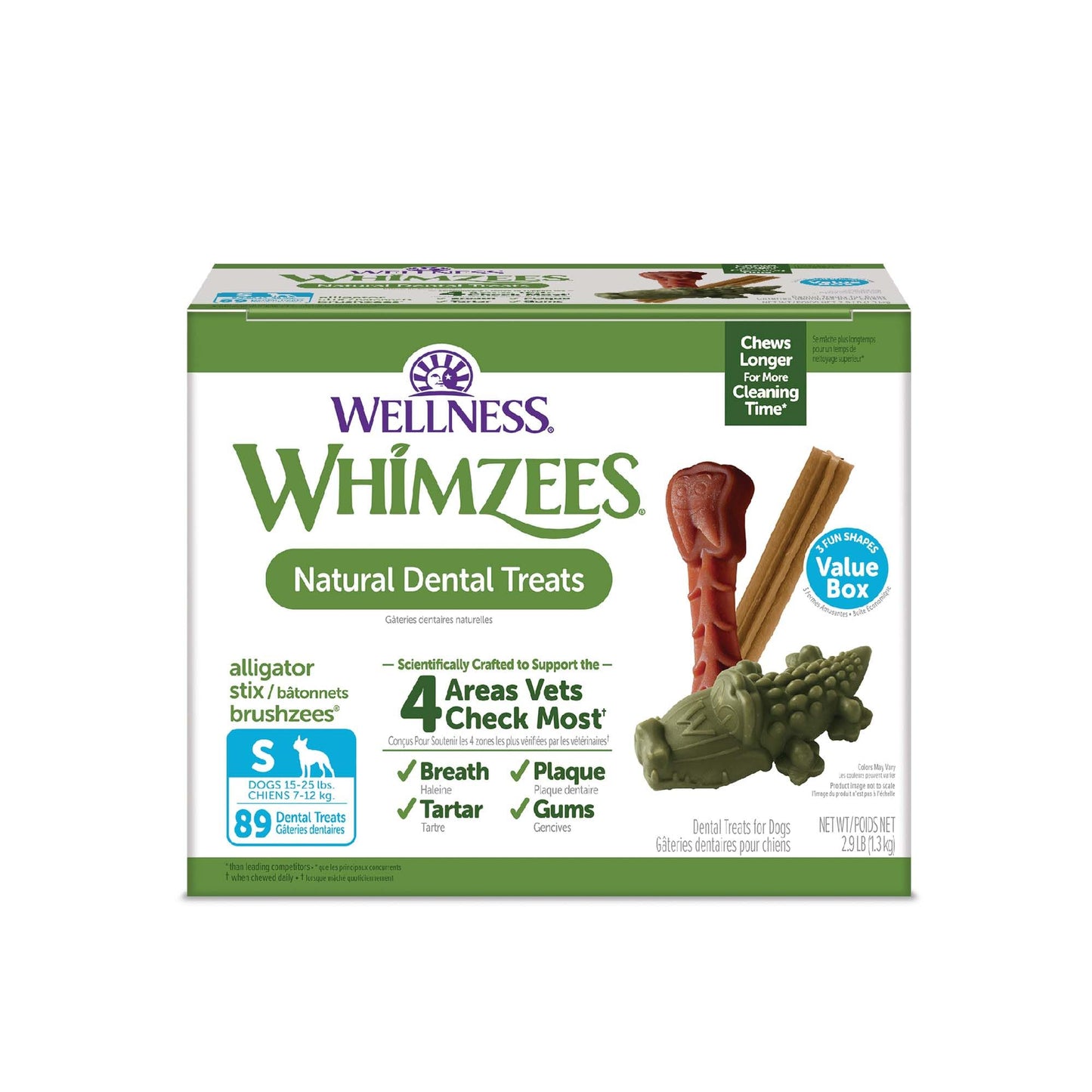 WHIMZEES by Wellness Value Box Natural Dental Chews for Dogs, Long Lasting Treats, Grain-Free, Freshens Breath, Small Breed, 89 count