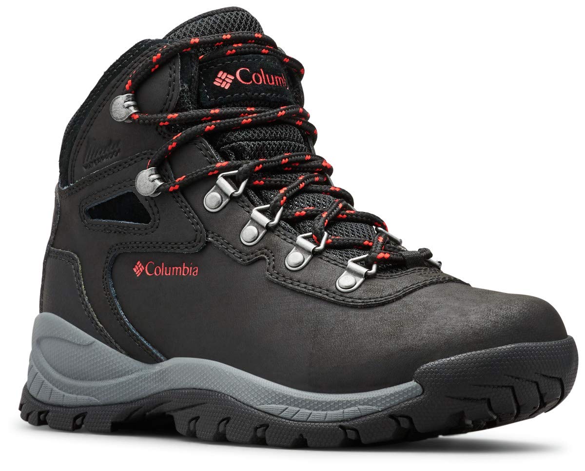 Columbia womens Newton Ridge Plus Waterproof Hiking Boot, Black/Poppy Red, 10 US