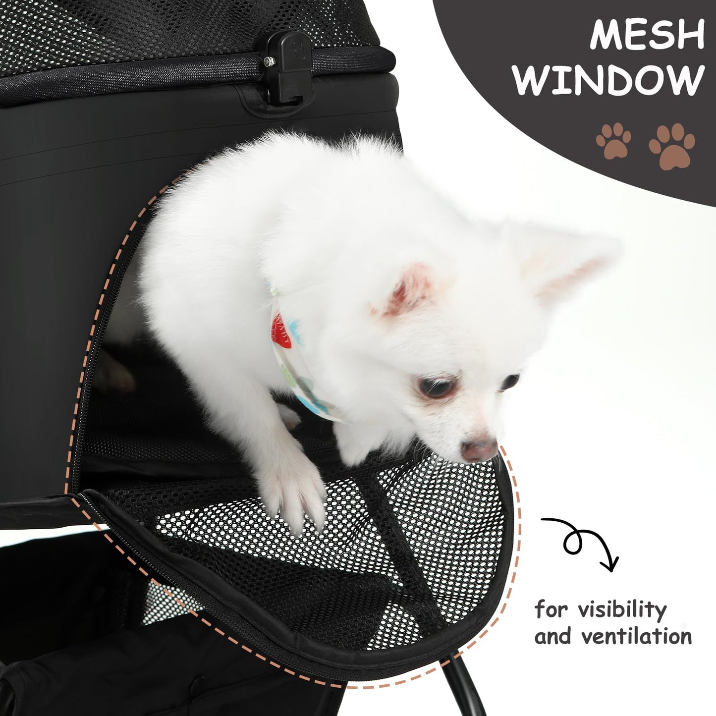 SWITTE Dog Stroller 3 in 1 Folding Pet Stroller, Lightweight Pet Stroller for Small Medium Dogs Cats, 4 Wheels Puppy Stroller with Removable Travel Carrier, Car Seat, Sun Shade, Waterproof Pad, Black