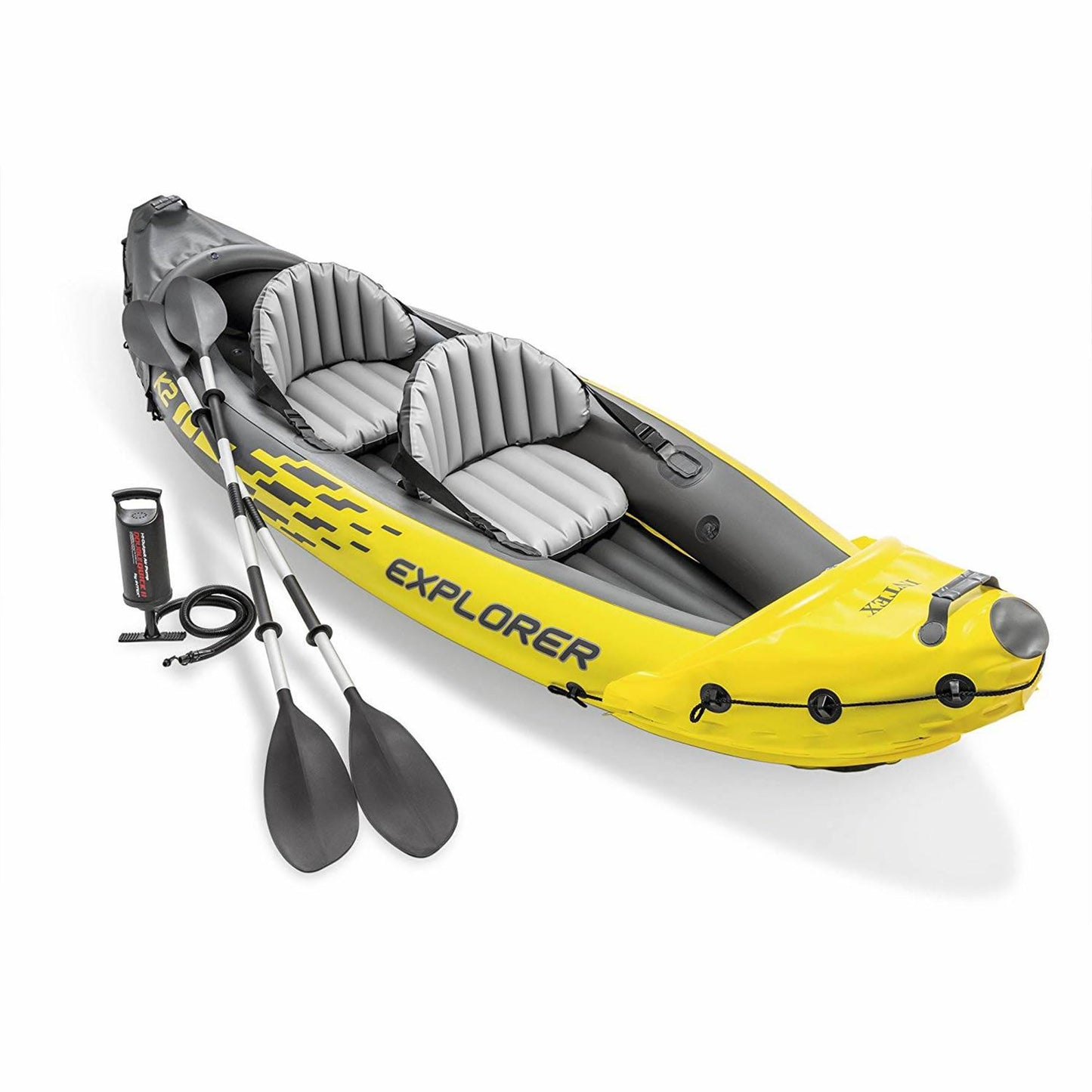 Intex 2-Person Inflatable Kayak Set w/Pump, Aluminum Oars, Adjustable Seats, Explorer K2 - Tandem Blow-up Raft for Adults, Great for Lakes or Rivers