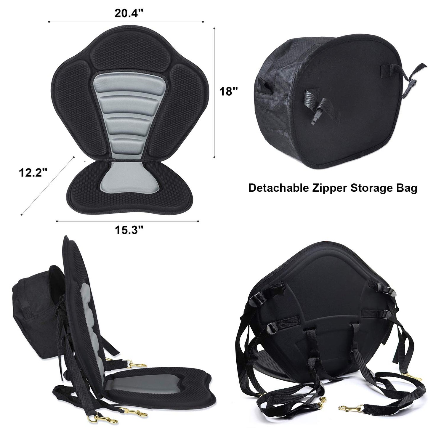 2 Pack of Kayak Seat Deluxe Padded Canoe Backrest Seat Sit On Top Cushioned Back Support SUP Paddle Board Seats with Detachable Storage Bag 4 Adjustable Straps for Kayaking Canoeing Rafting Fishing