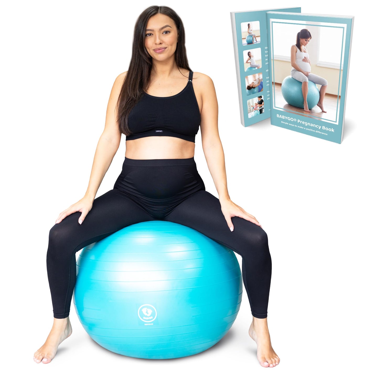 BABYGO® Birthing Ball for Pregnancy & Labor + Our Award Winning Book - Exercise, Birth & Recovery Plan, 5X Stronger Than a Yoga Ball with Eco Friendly Material (Turquoise, 65cm)