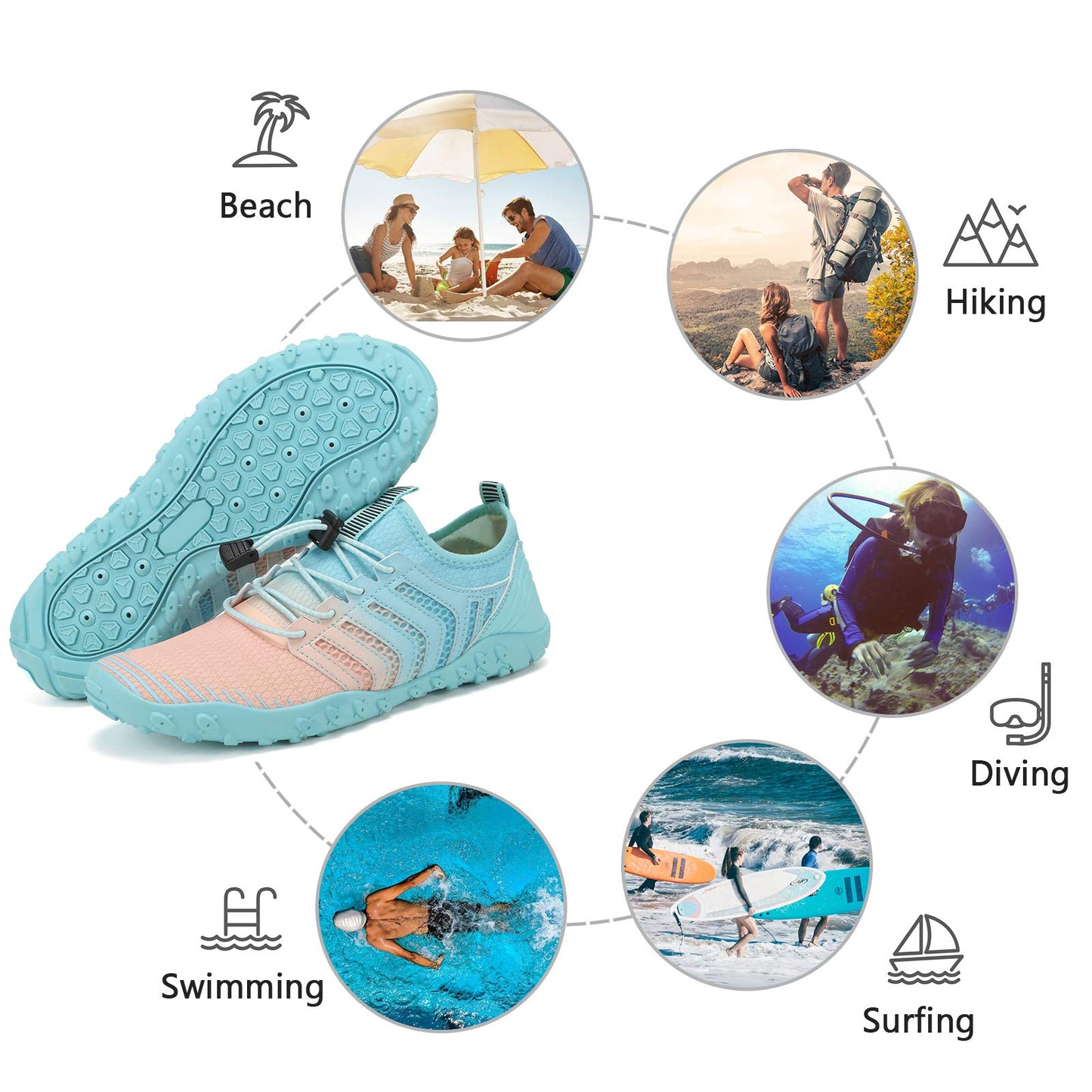 WateLves Water Shoes Mens Womens Beach Swim Shoes Quick-Dry Aqua Socks Pool Shoes for Surf Yoga Water Aerobics (Gradient Pink Blue, 38)