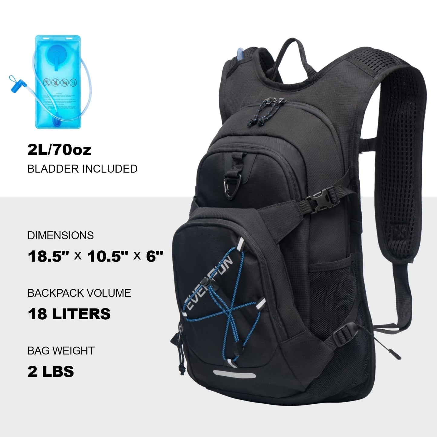 Everfun Hydration Backpack 18L with Water Bladder 2L Hiking Water Backpack Women Men Hydration Pack Insulated Lightweight Day Hydropack with Storage for Hiking, Biking, Running, Festival